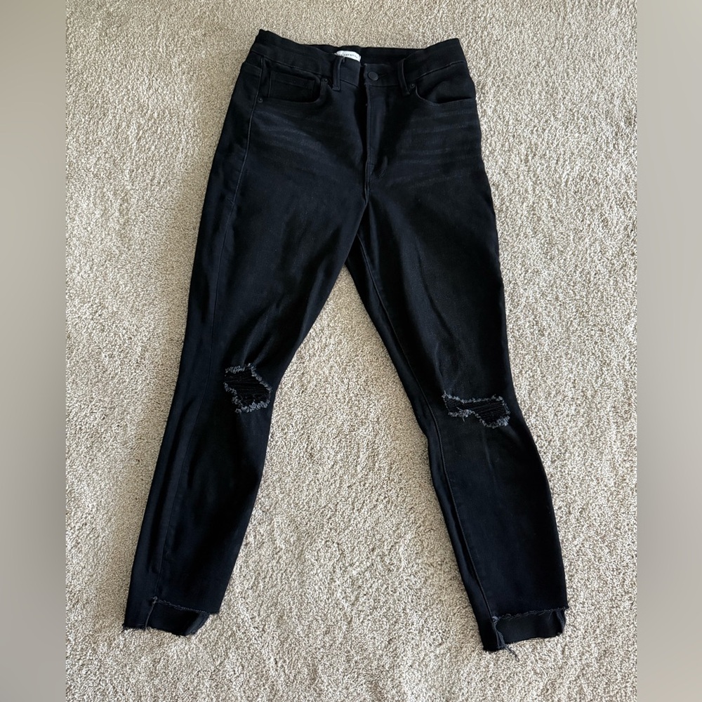 Good American  Skinny Black Distressed Crop Jeans Size 8 - Picture 2 of 6